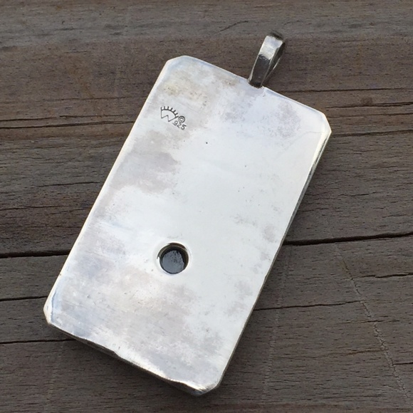 Tower Tarot Card Pendant .925 Sterling Silver w/ genuine Hematite gem USA - Picture 5 of 8